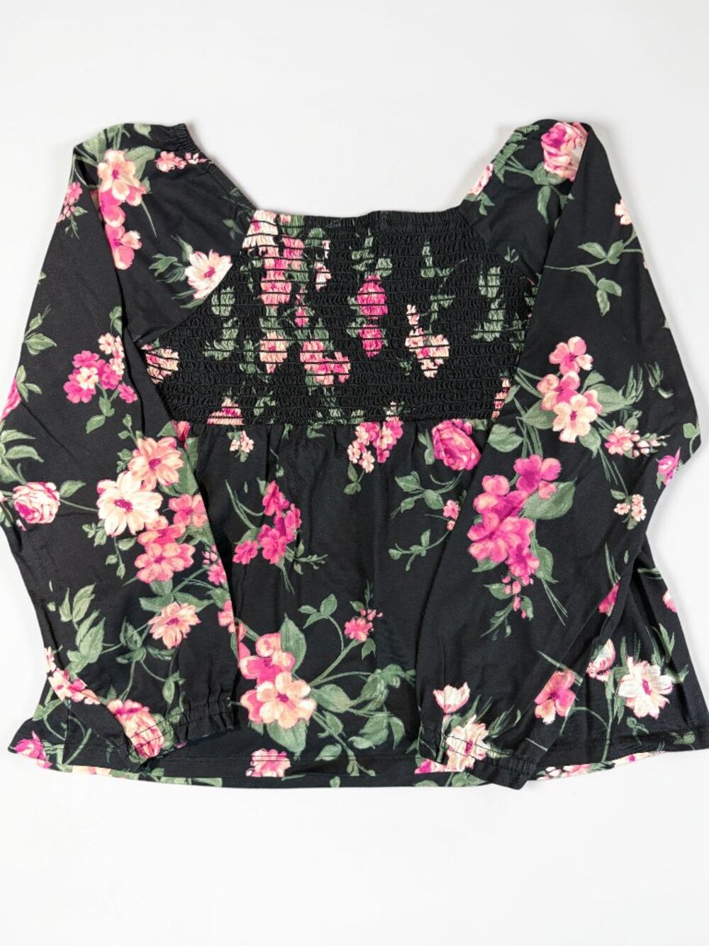 Children's Place Girls Long Sleeve Black Floral Smocked Top Size Large(SKU:177G)